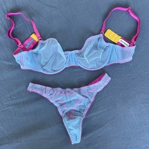 Dora Larsen Nylon Cornflower Blue Bra and Thong set